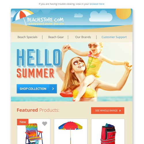Campaign design with the title 'Beach Store email campaign design'