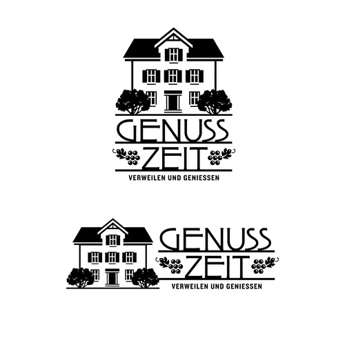 Farmhouse logo with the title 'Genuss Zeit Farmhouse and Wine Bar Logo'