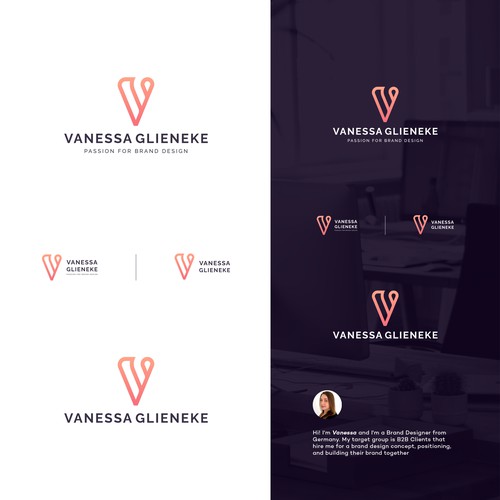 V logo with the title 'Vanessa Glieneke Personal Branding Logo Design'
