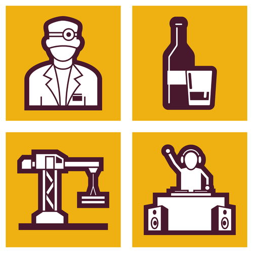 Crane design with the title 'Custom icons 1'