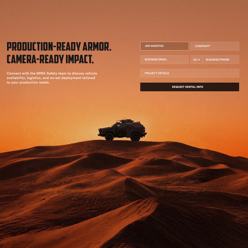 Website with the title 'Industrial MRAP Vehicle Landing Page Design'