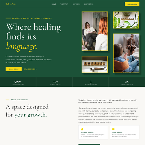 Therapy website with the title 'Calm Web Page Design'