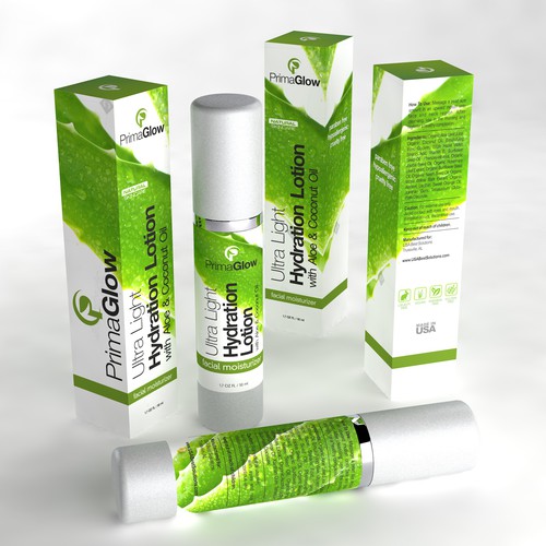 Skincare label with the title 'Modern package design concept for PrimaGlow'