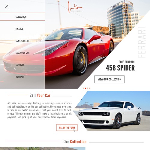Eye-catching website with the title 'Lusso Fine Motorcars'
