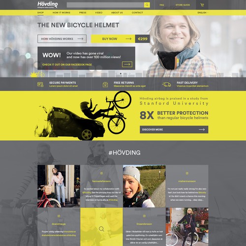 Yellow website with the title 'Hövding Home Page'