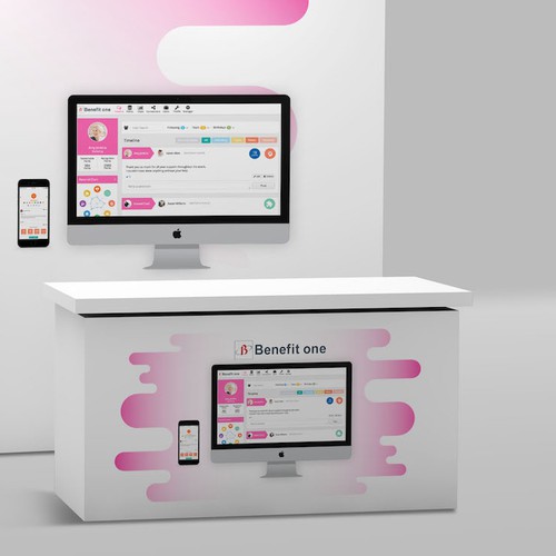 Booth design with the title 'Benefit One Trade Show Booth'