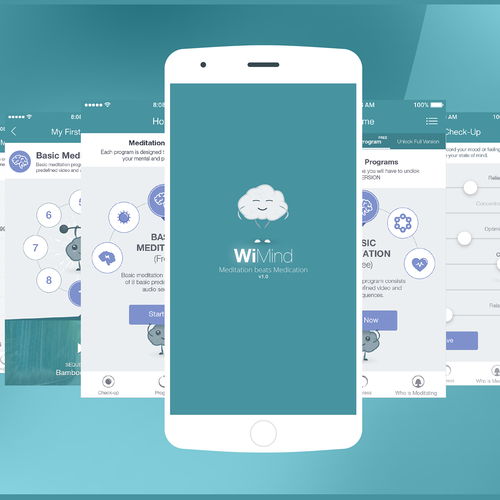 UI design with the title 'iPhone meditation app'