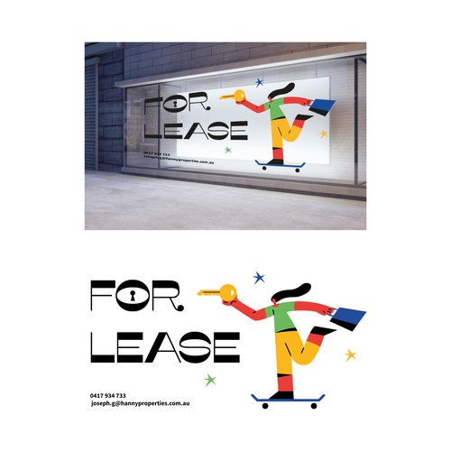 Print artwork with the title '**Stylish** design for 'FOR LEASE' shop window decal'