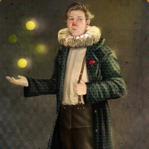 Clown design with the title 'Circus Performer Digital Paintings'