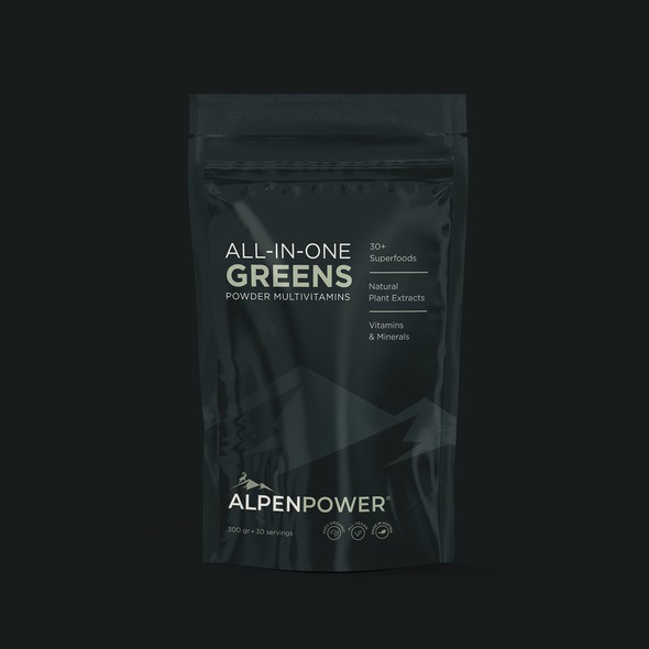 Scandinavian design with the title 'AlpenPower Powder Multivitamins'