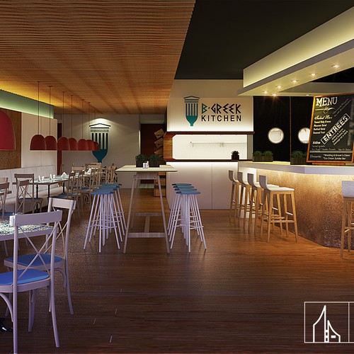 Interior decoration design with the title 'Restaurante B greek'
