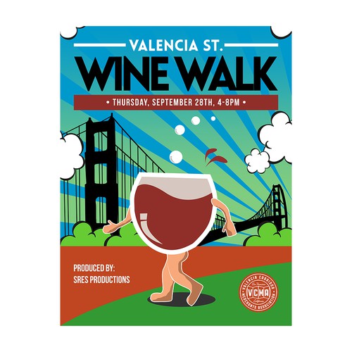 Walking design with the title 'Wine Walk Poster needed for San Francisco's Valencia St. Event'