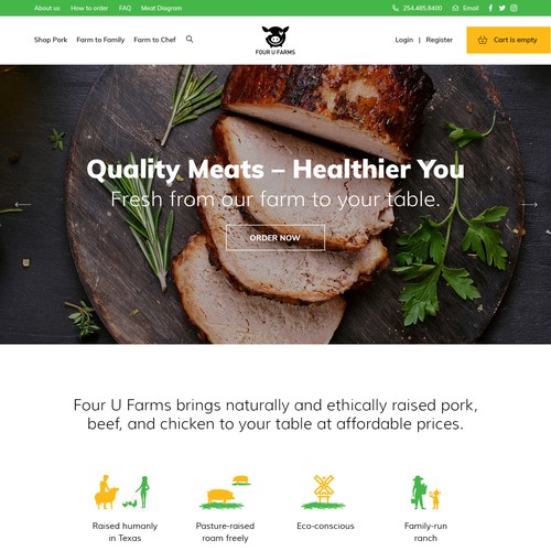 Homepage website with the title 'Fun clean design for direct delivery from farm to consumers'