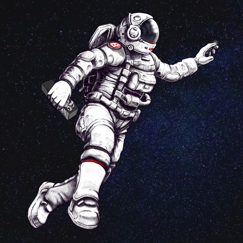 Space artwork with the title 'A bottle of milk'