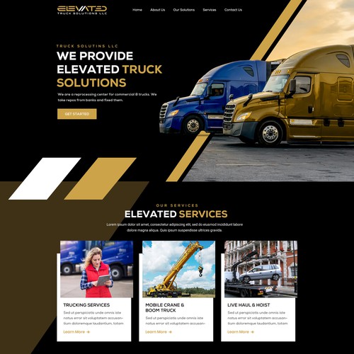 Black website with the title 'Elevated Truck Solutions LLC'