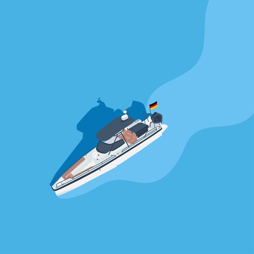 Blue artwork with the title 'Boat illustration'
