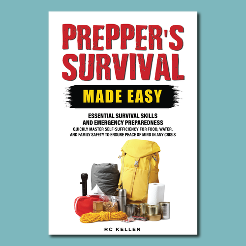 Emergency design with the title 'BOOK COVER FOR SURVIVAL GUIDE BOOK'