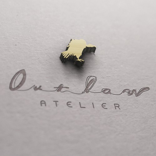 Embossed design with the title 'Logodesign for Outlaw Atelier'