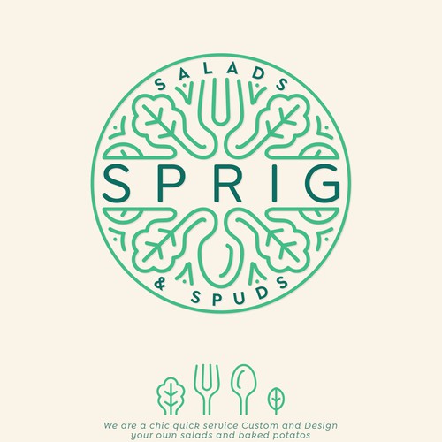 Salad design with the title 'Logo design for Sprig Salads and Spuds'