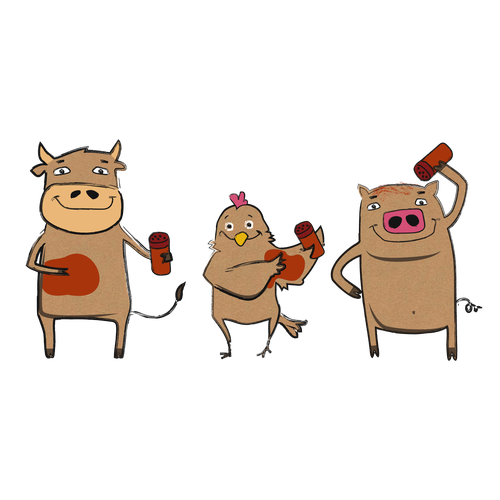 Farm label with the title 'Characters for "Happy Farm" meat rub sticker'