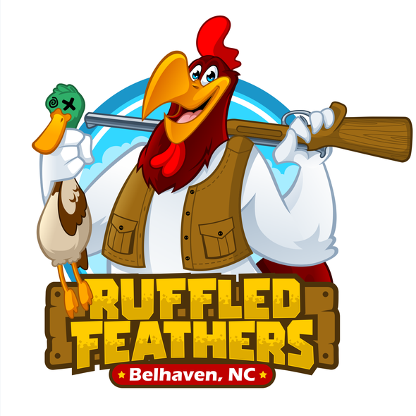 Chicken brand with the title 'Ruffled Feathers MASCOT and LOGO DESIGN'