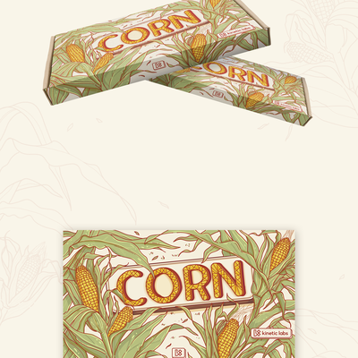 Illustrated packaging for a Corn keycap set