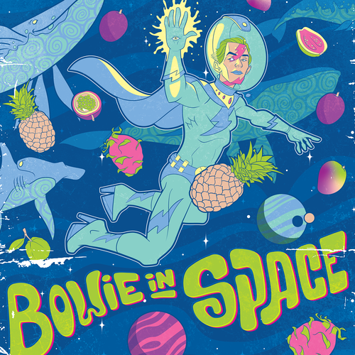 Space artwork with the title 'Bowie In Space Beer Poster'