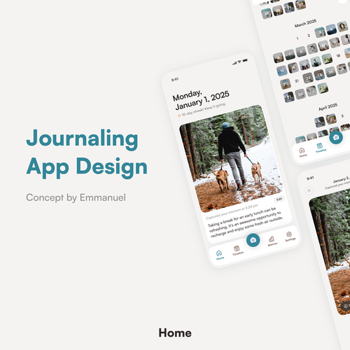 Timeline design with the title 'Mobile App Concept for a Journaling App'