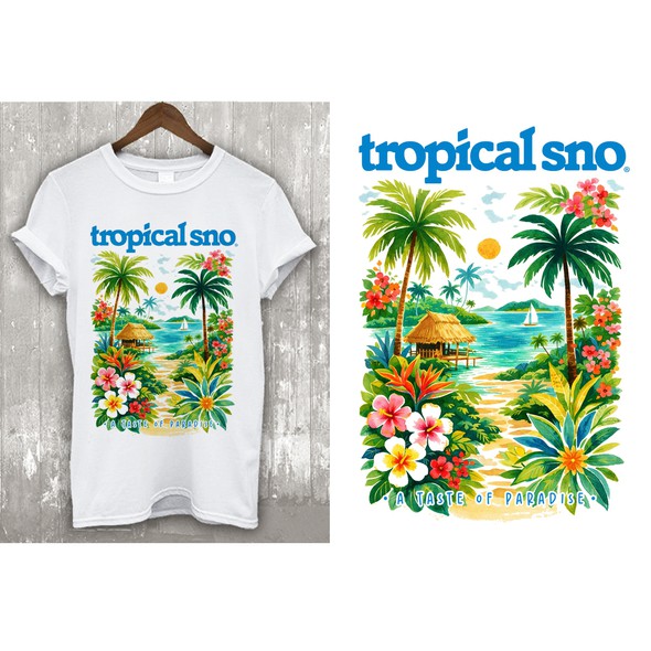 T-shirt with the title 'TROPICAL SNO - A TASTE OF PARADISE'