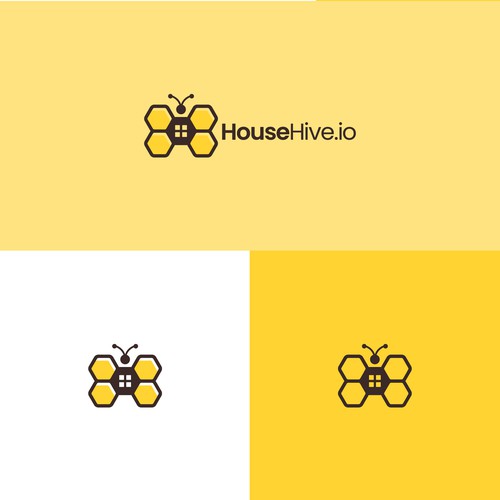 Beehive logo with the title 'Househive logo design - Letter h hive house bee logo design'