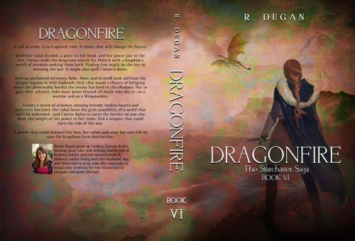 Professional book cover with the title 'The Starchaser Saga: DRAGONFIRE'