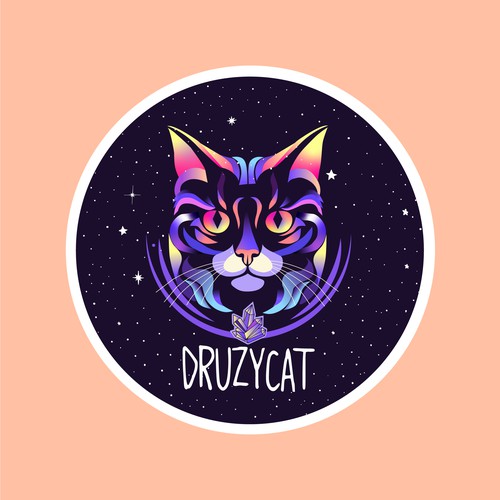 Gradient logo with the title 'Druzy Cat Logo Design - Logo Available for Sale'