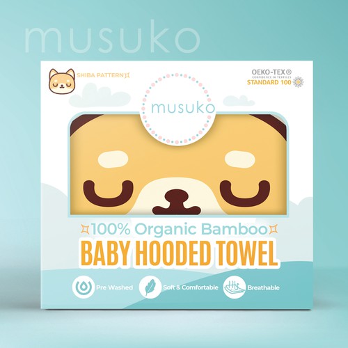 Childcare design with the title 'Baby Hooded Towel Packaging Design'