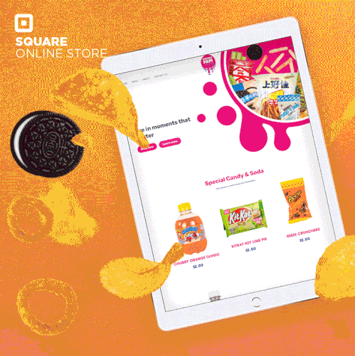 Chip design with the title 'New Exotic Soda and Snack for Square Online Store'