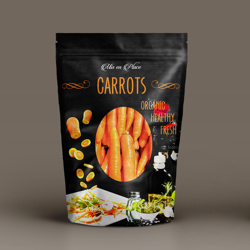 Vegetable packaging with the title 'Vacuum bag layout for organic vegetables'