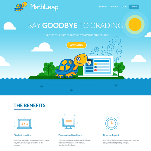 One page design with the title 'Math Leap Langding page'