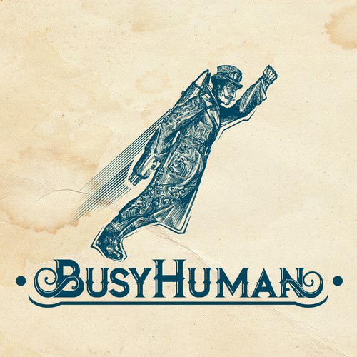 Steampunk design with the title 'Busy Human'