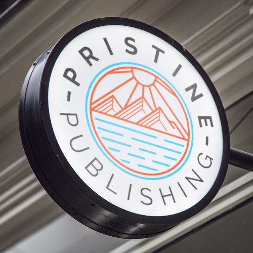 Sun and sea logo with the title 'Slick mountain and sea line-art logo for book publishing company'