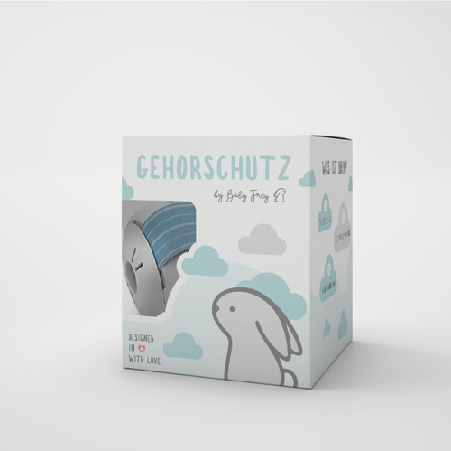 Cute packaging with the title 'Stunning and lovely product packaging for baby ear muffs.'