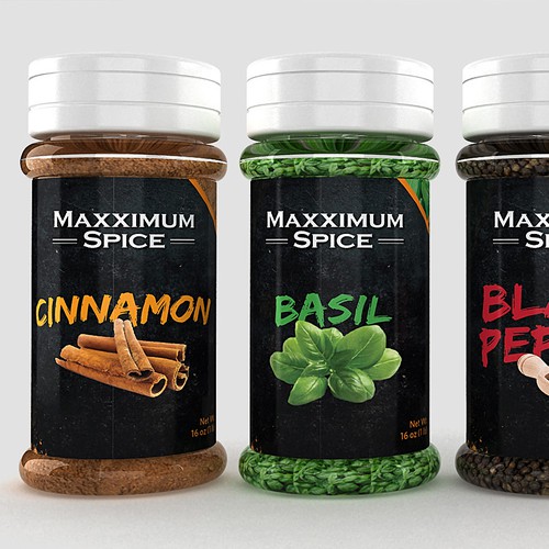 Spice label with the title 'Maxximum Spice New Label'