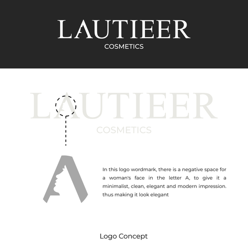 Cosmetics brand with the title 'Lautieer Wordmark Logo With Negative Space'