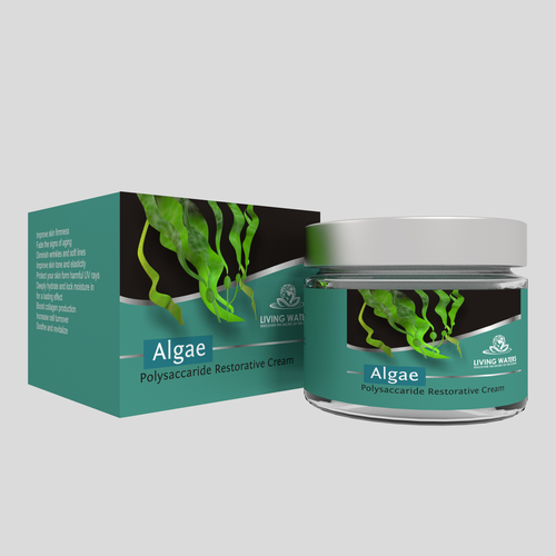 Plant packaging with the title 'Algae box and label'
