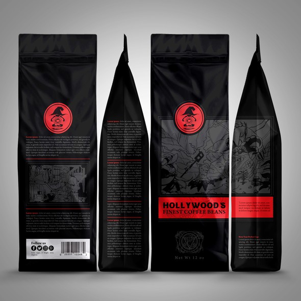 Red packaging with the title 'Wizard coffee bag'