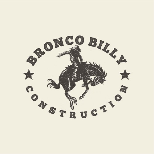Construction company logo with the title 'Winner of Bronco Billy Contest'