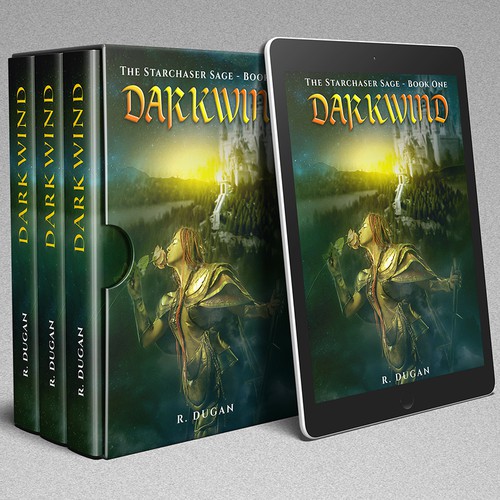 Epic fantasy book cover with the title 'darkwind'