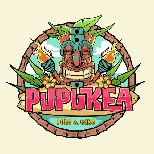 Poke logo with the title 'Vintage Tiki and surf syle Poke And Bakery Logo '