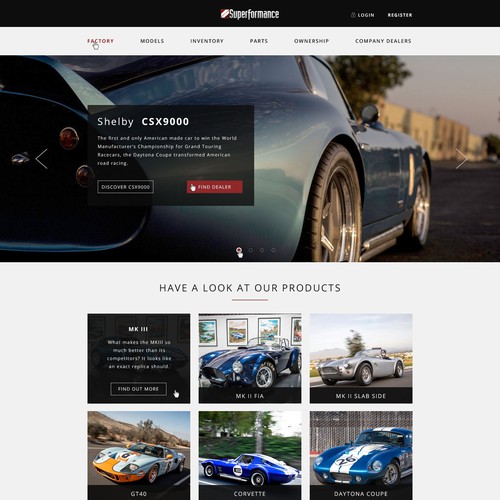 Automotive website with the title 'Superformance clean design'
