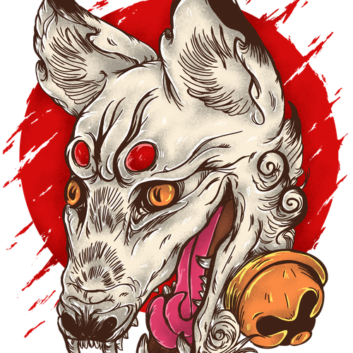 Wolf illustration with the title 'THE OKAMI'