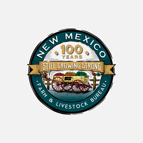 Rustic logo with the title '100th Anniversary Logo for New Mexico Farm & Livestock Bureau'