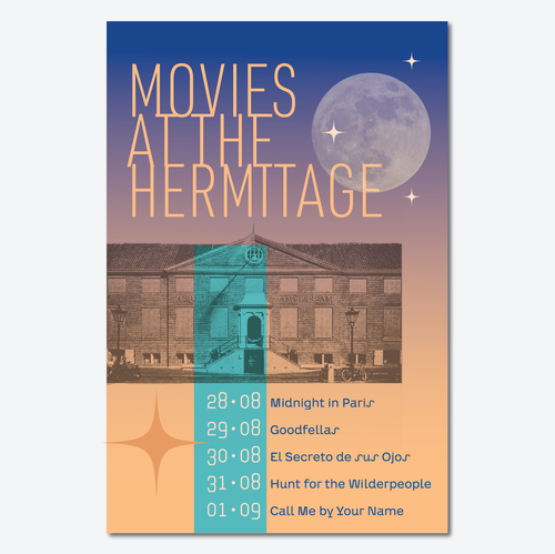 Gradient design with the title 'Fun, colorful and laid-back poster for outdoor film festival in historical Amsterdam'